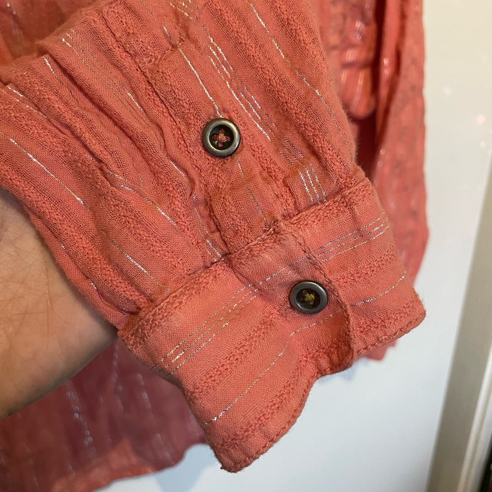 Pilcro Salmon Pink Button-Down Blouse Shirt - Picture 9 of 10